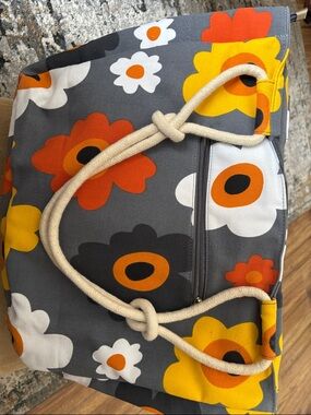 Floral Canvas Tote Bag in Gray, Orange & Yellow Never Used